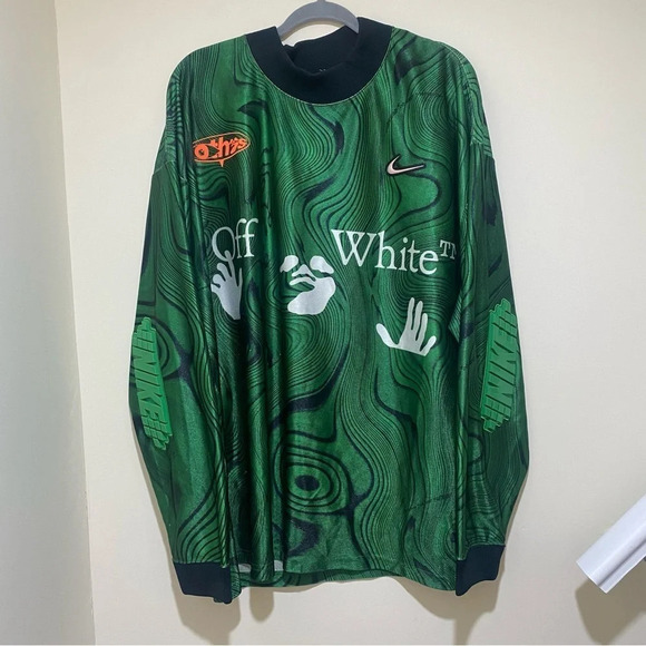 Nike x Off-White Allover Print Kelley Green long sleeve Jersey tags cut off mens - Picture 4 of 16
